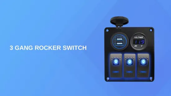 Blaues 3-Gang-Wippschalterfeld mit Dual-USB- und Ladebuchse für Marine, Boot, Auto, Wohnmobil